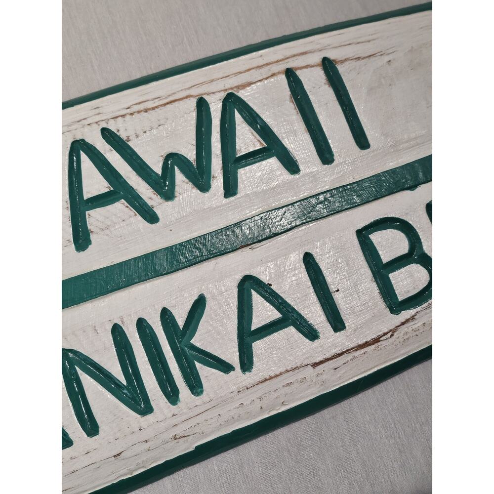 Lanikai Beach Wooden surf sign 40" w/ Beach Painting - Real Hand Carved Wood - Picture 5 of 14